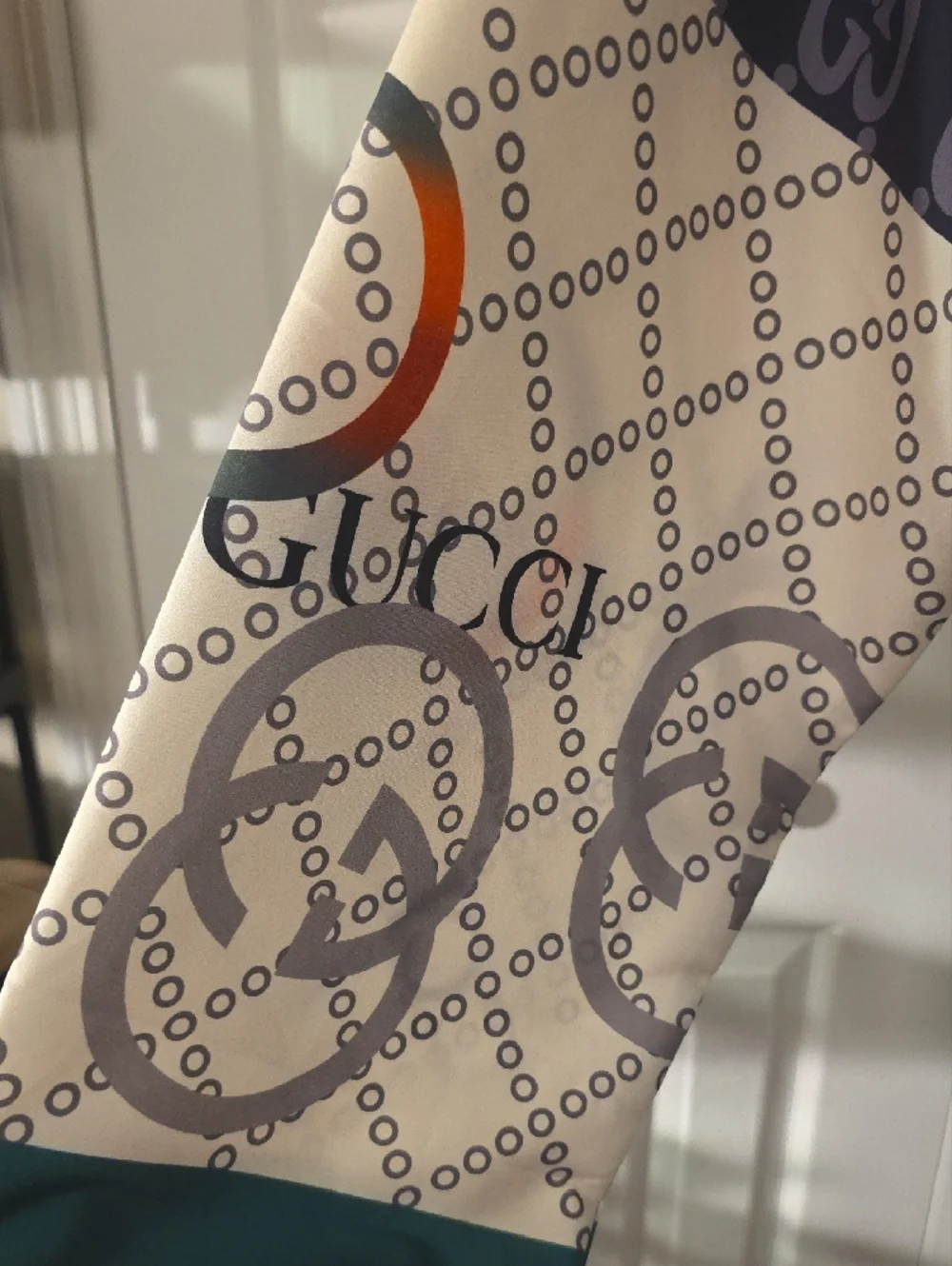 Gucci Cream, Navy & Green And Black Logo Robe/ Duster/coverup, Orange Accents - Picture 3 of 7